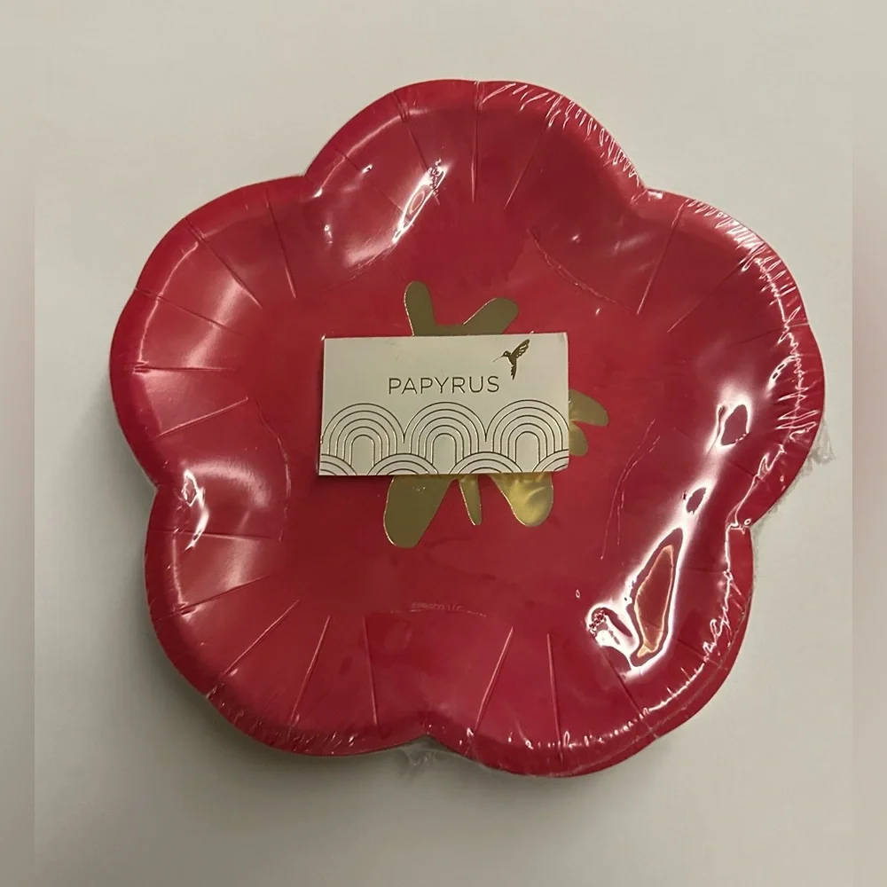 New 16 Papyrus Paper Appetizer Plates Red Gold Black Abstract Design Enchante